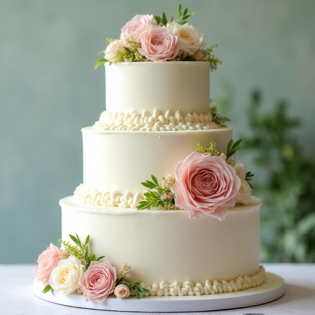 Artisan custom tiered cake with floral decoration